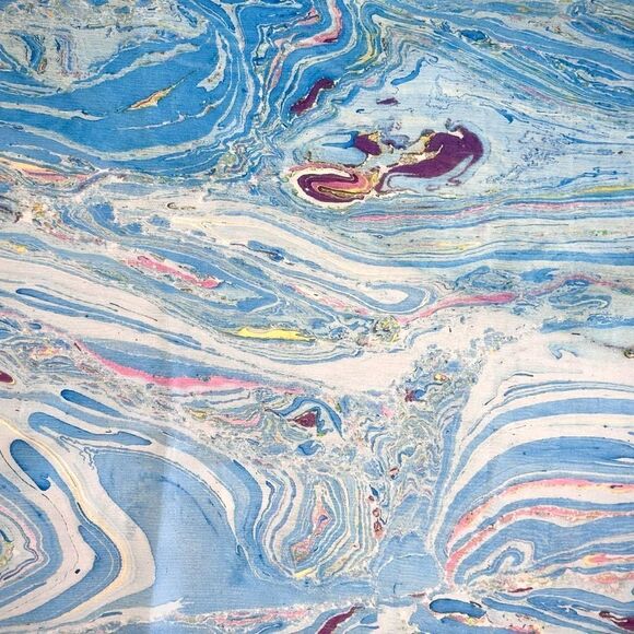 Vintage Blue silk chiffons Italian bargello design scarf rolled edge - Picture 3 of 5